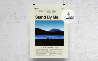 Plakat filmu "Stand By Me po polsku". Cztery sylwetki chłopców na tle jeziora i gór.