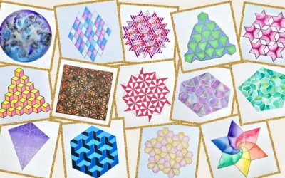 Bunte geometrische Muster, die an eine faszinierende Punktsymmetrie erinnern.