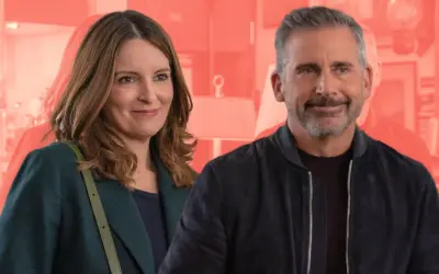 Tina Fey i Steve Carell, gwiazdy znane z filmów, seriali i programów, uśmiechają się do siebie.