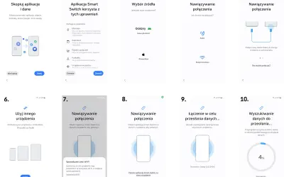 Instrukcja krok po kroku, jak przenieść dane z telefonu na telefon za pomocą aplikacji Smart Switch, która może być używana do migracji danych z różnych urządzeń, w tym z Motorola Migrate.