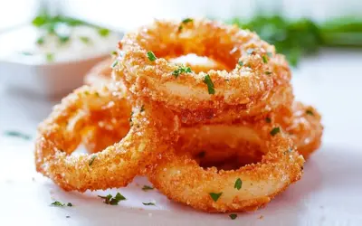 Knusprige Zwiebelringe, die man einfach selber machen kann. Perfekt als Snack oder Beilage.
