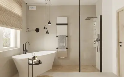 Nowoczesna wanna z deszczownicą w łazience. Aranżacje z wolnostojącą wanną i prysznicem walk-in.