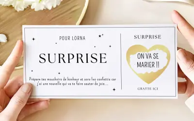 Carte d'annonce mariage surprise pour Lorna : "On va se marier !!" Prépare tes mouchoirs de bonheur.