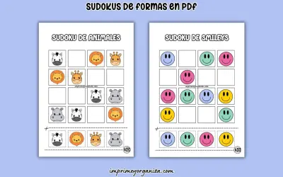 Sudoku para niños para imprimir con animales y caritas sonrientes. ¡Un divertido juego de lógica para descargar!