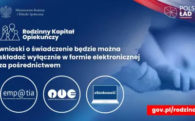 Rodzinny kapitał opiekuńczy: wnioski elektronicznie przez emp@tia, ZUS lub eBankowość.