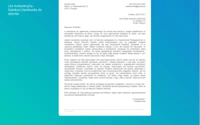 List motywacyjny - Opiekun/Opiekunka do dziecka. Jak napisać list motywacyjny do pracy w żłobku? Wzór listu.