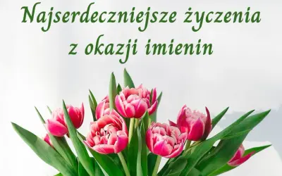 Najserdeczniejsze życzenia z okazji imienin Marka. Bukiet różowych tulipanów.