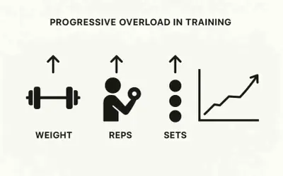Progressive overload: mehr Gewicht, mehr Wiederholungen, mehr Sätze für maximalen Muskelaufbau Trainingsplan.