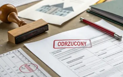 Stempel z napisem "ODRZUCONY" na dokumentach. Gdy zgłosić samowolę budowlaną, warto wiedzieć, jakie dokumenty mogą zostać odrzucone.