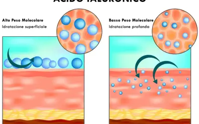 Acido ialuronico: alto peso molecolare per idratazione superficiale, basso peso molecolare per idratazione profonda.