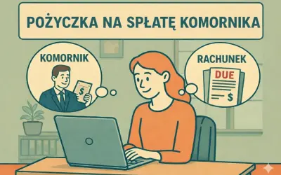 Kobieta szuka pożyczki z komornikiem od ręki, by spłacić rachunki. Myśli o komorniku i zaległych płatnościach.