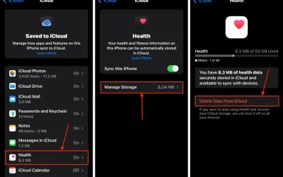 Jak usunąć aplikacje z iPhone: na ekranie "Zarządzaj pamięcią iCloud" wybierz "Zdrowie", a następnie "Usuń dane z iCloud".