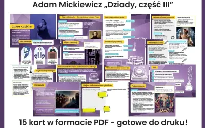 Dziady cz. III bohaterowie: Konrad, Ksiądz Piotr, Senator. Mickiewicz ukazuje ich walkę, cierpienie i miłość do ojczyzny.