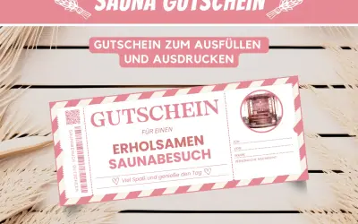 Ein Gutschein für einen erholsamen Saunabesuch mit Illustration einer Sauna.