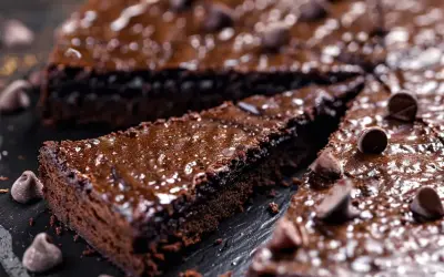 En saftig chokladkaka, perfekt för ett chokladkaka recept. Garnerad med chokladknappar och glaserad.
