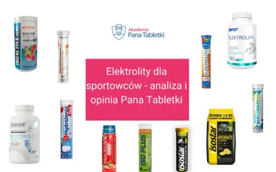 Różne produkty z elektrolitami dla sportowców, w tym napoje, tabletki i proszki. Dowiedz się, co to elektrolity i jak pomagają w regeneracji.