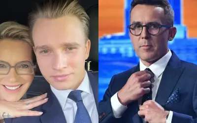 Syn popularnego prezentera zrezygnował z kariery w mediach. Na zdjęciu on i jego matka, obok fragment prezentera.