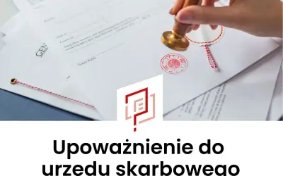 Pieczęć urzędowa na dokumencie, symbolizująca pełnomocnictwo ogólne do urzędu skarbowego.