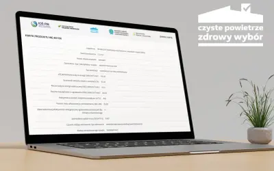Karta produktu WE-801150 z danymi o wentylacji, wskazująca na możliwość uzyskania dotacji na ekologiczne rozwiązania.