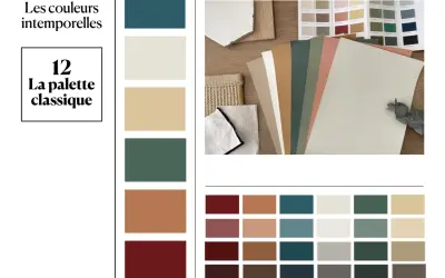 Palette de couleurs intemporelles, évoquant le savoir-faire d'un teinturier. Des échantillons de tissus et de papiers aux teintes naturelles et profondes.