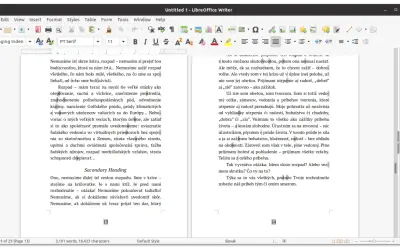 Porównanie LibreOffice vs OpenOffice: zrzut ekranu z edytora tekstu LibreOffice Writer, pokazujący dwa dokumenty obok siebie.