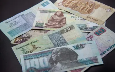 Różne banknoty funta egipskiego, od 1 do 200, leżą na czarnym tle. Planujesz podróż i zastanawiasz się, jakie dolary do Egiptu? Lepiej zabrać funty!