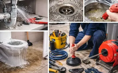 Fuite sous un évier, toilettes débordantes, drain bouché. Un plombier utilise des outils pour réparer la canalisation de la maison.