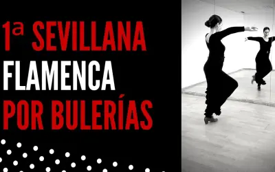 Mujer bailando flamenco por bulerías en un estudio.