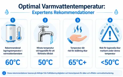 Grafik visar optimala temperaturer för varmvattenberedare. En blandningsventil kan hjälpa till att uppnå rätt temperatur.