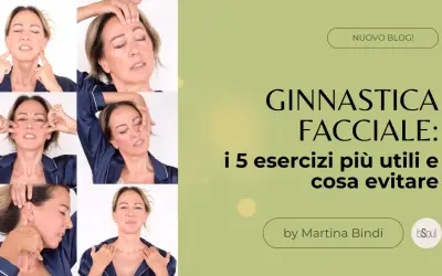 Collage of a woman performing facial exercises, with text overlay "Ginnastica Facciale".