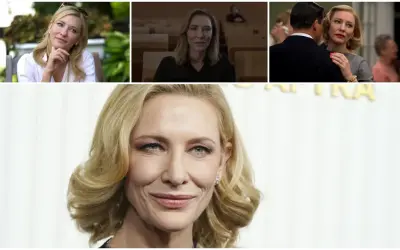 Cate Blanchett w kadrach z filmów, od uśmiechniętej po poważną. Jej wszechstronność w kinie zachwyca.