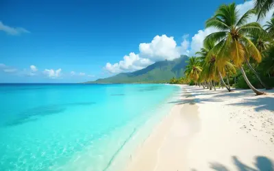 Rajska plaża z palmami i turkusową wodą, idealne miejsce, kiedy na Mauritius.