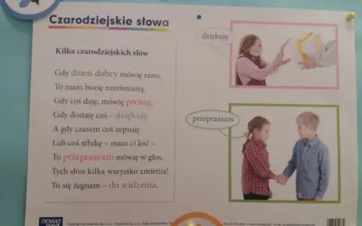 Wierszyk na dzień przyjaciela o czarodziejskich słowach: proszę, dziękuję, przepraszam. Dzieci uczą się dobrych manier.