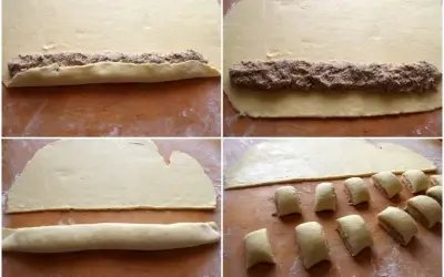 Idealne ciasto na paszteciki zwijane z farszem, a potem krojone na kawałki.