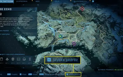 Mapa taktyczna z gry halo, pokazuje punkty WBO i opcję szybkiej podróży.