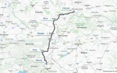 Trasa z Cieszyna przez Brno, Wiedeń, Graz i Macelj do Zagrzebia – to moja droga do Chorwacji.