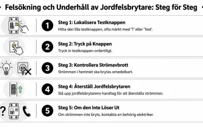 Steg-för-steg-guide för att felsöka en jordfelsbrytare. Visar hur man testar om jordfelsbrytare är av eller på.