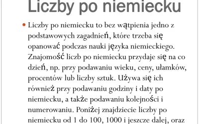 Nauka liczb po niemiecku to podstawa. Przydają się na co dzień: wiek, ceny, godziny, daty. Poniżej liczby od 1 do 100 i dalej.