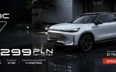 Elegancki BAIC 7 na mokrej nawierzchni. Atrakcyjna cena 299 PLN netto/miesiąc. Sprawdź ofertę!