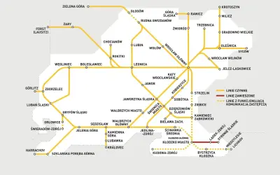Mapa kolejowa Dolnego Śląska. Nowy rozkład PKP Głogów uwzględnia linie czynne i zawieszone.