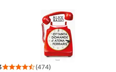 Copertina di "Le ottanta domande di Atena Ferraris", ultimo libro di Alice Basso, con un telefono rosso vintage.