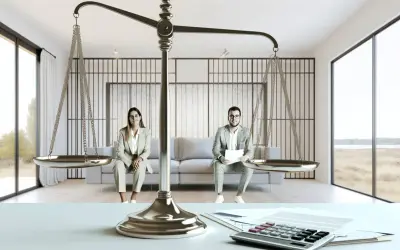 Balanza de justicia con dos personas sentadas a cada lado. Se puede pedir alquiler a un copropietario.