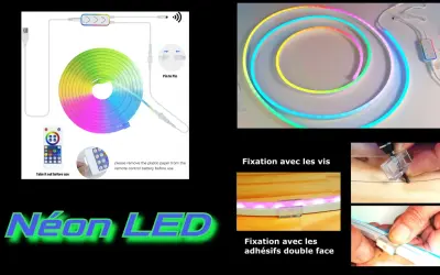 Comment faire tenir des LED au mur : vis ou adhésifs double face pour fixer votre ruban néon LED coloré.
