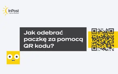 InPost: Jak odebrać paczkę za pomocą kodu QR? Obrazek zawiera logo InPost, tekst instrukcji i kod QR.