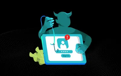 Diabeł z haczykiem próbuje wyłudzić dane logowania. Tak na czym polega phishing: oszustwo w sieci.