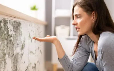 Donna preoccupata osserva muffa su muro, cercando soluzioni su come eliminare umidità in casa.