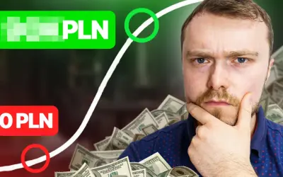 Zastanawiasz się, ile można zarobić na giełdzie? Wykresy, pieniądze i pytający wzrok sugerują analizę potencjalnych zysków.