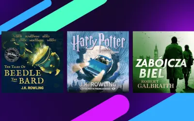 Okładki książek J.K. Rowling: "Baśnie barda Beedle'a", "Harry Potter i Komnata Tajemnic" (kiedy J.K. Rowling napisała Harry'ego Pottera) oraz "Zabójcza biel" Roberta Galbraith.