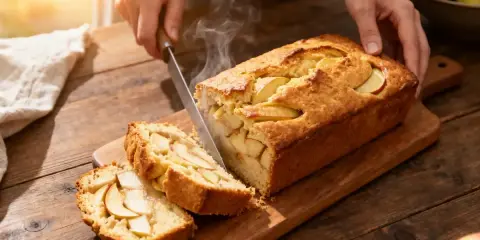 Un quatre-quarts aux pommes moelleux et parfumé, prêt à être dégusté. La meilleure recette pour un goûter réconfortant.