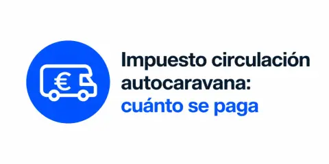 Icono de autocaravana con símbolo de euro. Texto: "Impuesto circulación autocaravana: cuánto se paga".